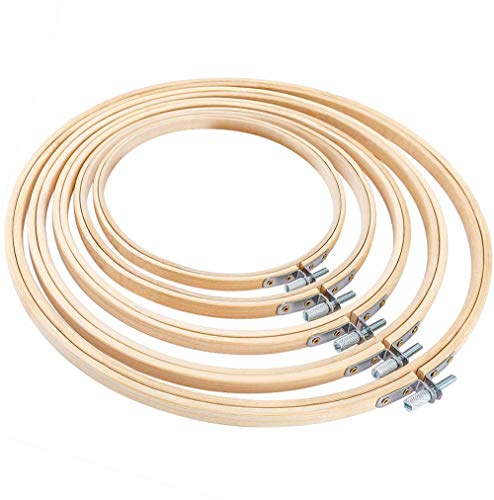 JUNSHUO 5 Piezas Redondo Aros de Bordado ara Coser Puntadas de Bambú, Grandes Bastidor de Madera para Punto de Cruz Anillo Accesorios para Adultos Manualidades Costura a Mano 13/17/20/23/26cm