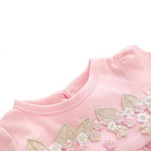 K-youth Vestido de Tul con Bordado para Niñas Primavera Niños para 0-18 Meses Tutu Vestidos de Princesa Manga Larga Infantil Mono Corto Plisado Niñas Vestido de Fiesta y Sombrero (Rosa, 0-3 Meses)