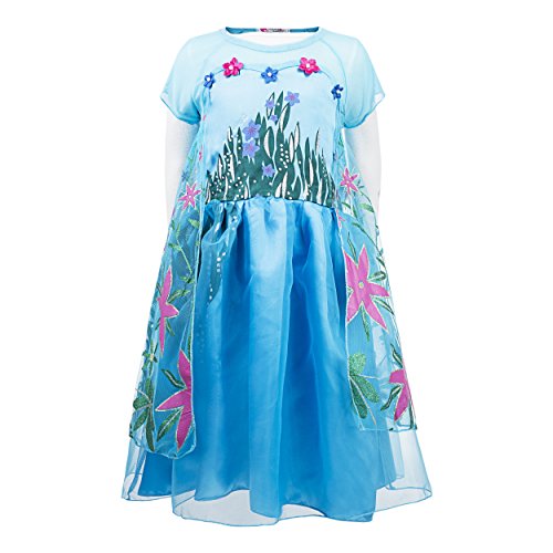 Katara - Vestido azul con flores, de Princesa Elsa de Frozen Fever, para niñas de 8 y 9 años