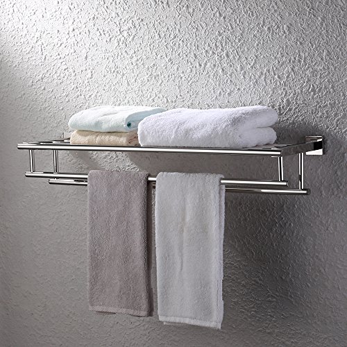 KES 30-Pulgadas Grande Toalleros de Barra con Estante Acero Inoxidable Doble Toallero bar Dual Suspensión Almacenamiento Organizador Moderno Plaza Estilo Montaje en Pared Acabado Pulido, A2112S30