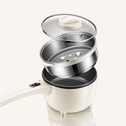 KIJHO Antiadherente Sartén, Rápido Fideos Cocina, eléctrico Hot Pot, 1L Mini Pot for bistec, Huevo, arroz Frito, Ramen, harina de Avena, Sopa con Control de Temperatura, Beige