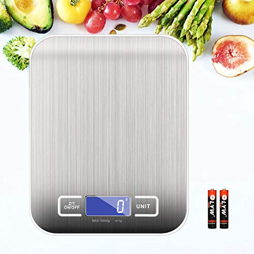 KINLO Función Tara Mini Básculas de Cocina 【Ofer.ta Limitada】 de Acero Inoxidable 1g a 10kg con LCD Pantalla Electrónica Inteligente Impermable Balanza Electrónica Escala de Comida