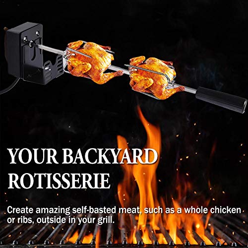 Kit de asador, Kit de asador eléctrico Universal de Acero Inoxidable para Barbacoa, Juego de asador con Motor, Varilla de Asar y Tenedor para Asar incluidos