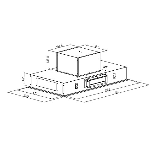 Klarstein Remy - Campana extractora, Bajo mueble, Campana para techo, 90 cm de ancho, Modo aire circulante, Potencia de extracción de 620 m³/h, Filtros anti grasa de aluminio, Negro