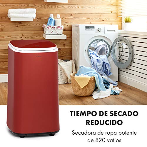 KLARSTEIN Zap Dry - Secadora, Potencia 820 W, Capacidad 50 L, 3 programas, Tambor de Acero Inoxidable, Panel de Control táctil, Tapa con Vidrio de Seguridad, Recogecable, Pantalla LED, Rojo