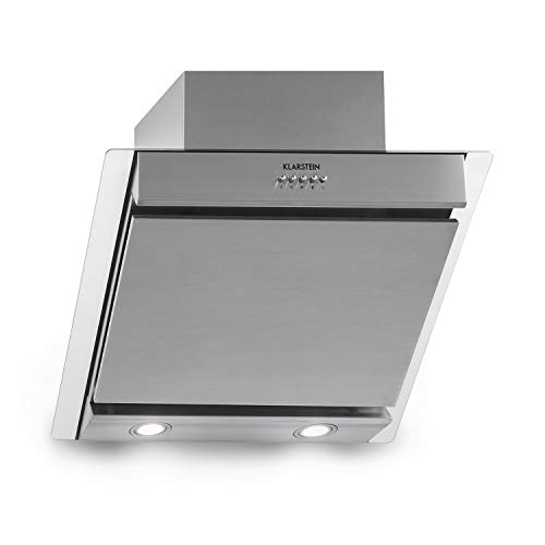 Klarstein Zola 60 extractor de humos - 60 cm, extracción de 610 m³/h, 3 niveles de potencia, control táctil, iluminación LED, extracción y ventilación, clase B, extractor de pared, acero, vidrio