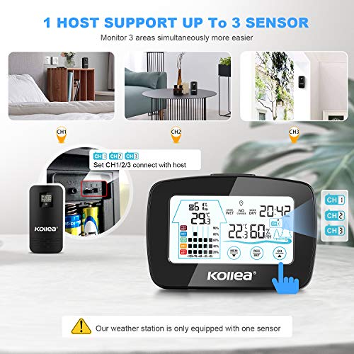 Kollea Termómetro Higrómetro Digital,Estación Meteorológica con Sensor Inalámbrico Exterior, Interior ,Recomendación de Ventilación,Monitor de Temperatura y Humedad