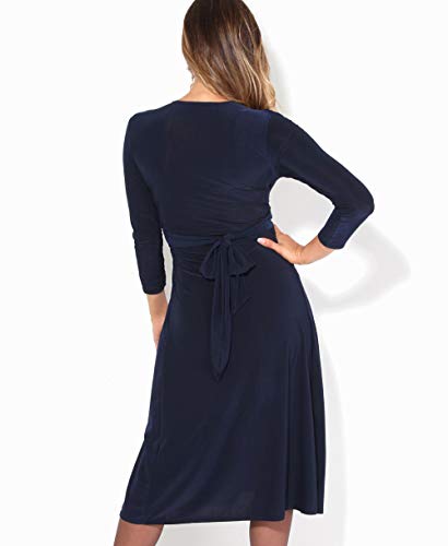 KRISP Vestido Mujer Corto Talla Grande Boda Noche Manga Cóctel Fiesta Elástico Plisado Elegante Ceremonia, (Azul Marino (2705), 40 EU (12 UK)), 2705-NVY-12