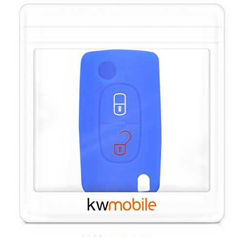 kwmobile Funda de Silicona Compatible con Peugeot Citroen Llave de Coche Plegable de 2 Botones - Carcasa Suave de Silicona - Case Mando de Auto Azul