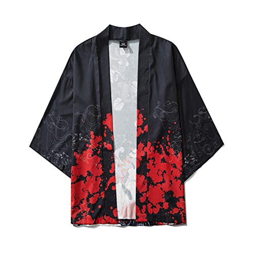 La Primavera Y El Verano Estilo Japonés Chino Guarnición Abierta Desabrochada Kimono Suelta Ukiyo-e Hombres Y Mujeres Pareja Manto Jersey Negro Hyococ (Color : Black, Size : XL)