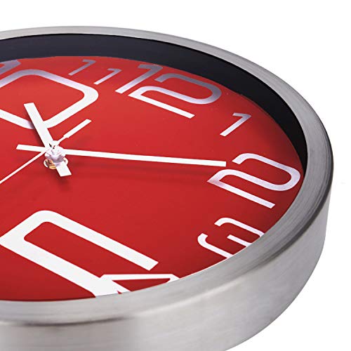 Lafocuse Reloj de Pared Silencioso Metal Moderno Reloj Cuarzo con Grandes Números Rojo para Salon Comedor Dormitorio 30 cm