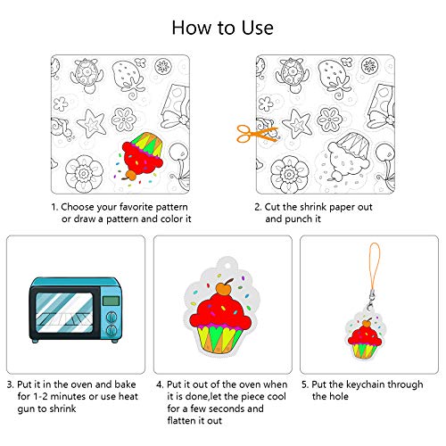 LAITER Set de Papel retráctil Hojas de plástico Llaveros Láminas de plástico retráctil Película Lápices para niños Capa16 Máquina de perforación de película termoencogible 30 Llavero