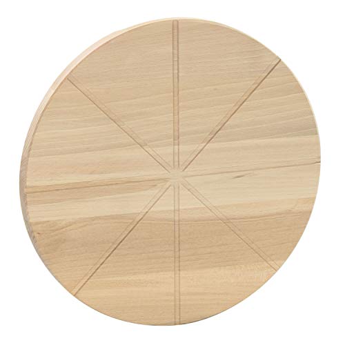 LAUBLUST Tabla para Pizza, Madera de Haya, Plato Redondo para Pizza con Mangos y Ranuras de Corte, Aprox. 30 x 30 x 2 cm, Natural, FSC®