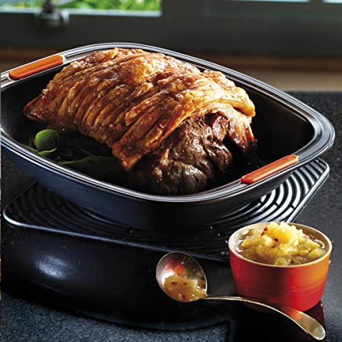 Le Creuset 941005390 Bandeja asadora Antiadherente Alta, 33 x 29 cm, Libre de PFOA, Resistente a ácidos, Revestimiento de Acero al Carbono, Gris/Naranja