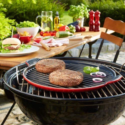 LE CREUSET Plato Grill Redondo Liso Grande, Hierro Fundido, Negro Mate, 32 cm