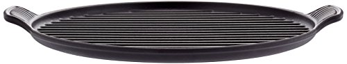 LE CREUSET Plato Grill Redondo Liso Grande, Hierro Fundido, Negro Mate, 32 cm