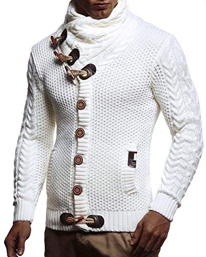 Leif Nelson Hombres Chaqueta de Punto con Cuello Chal LN-4195 Blanco X-Large