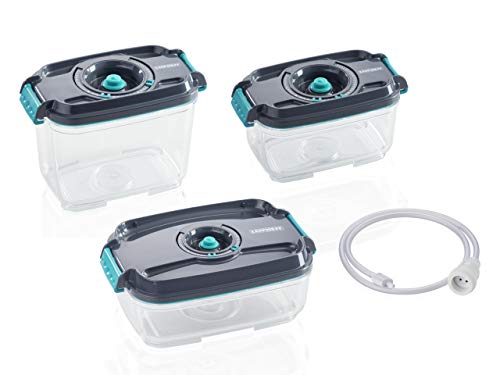 Leifheit Set de 3 recipientes para alimentos al vacío, fiambrera hermética e impermeable sin BPA, tápers para microondas, congelador y lavavajillas