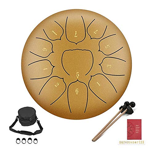 Lengua Tambor de Acero Instrumentos de percusión de la Mano 10 Pulgadas de la lengüeta 11 Notas del Tambor de Acero Musical de percusión Instrumentos de Mano Pan de Tambor Baquetas Tambores Handpan