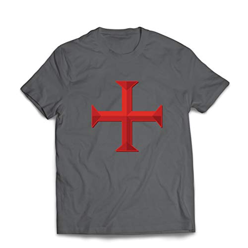 lepni.me Camisetas Hombre Los Caballeros Templarios, Cruz Roja, Compañeros Pobres-Soldados de Cristo (Small Grafito Multicolor)