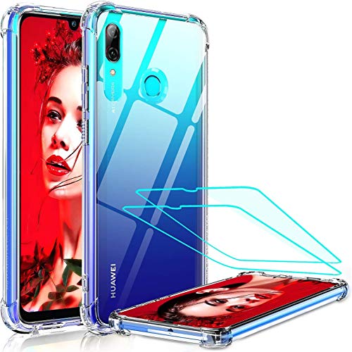 LeYi Funda Huawei P Smart 2019 / Honor 10 Lite con 2-Unidades Cristal Vidrio Templado, Cristal Transparente Shockproof Carcasa Silicona PC y TPU Slim Gel Bumper Cover Case para Movil P Smart, Clear