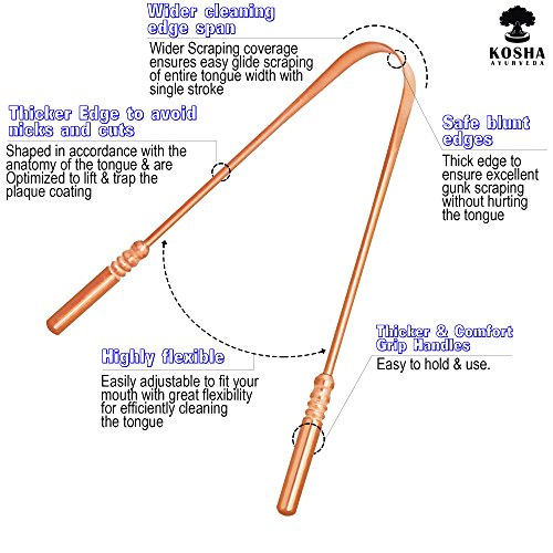 Limpiador de lengua de cobre | Raspador de Lengua | Naturalmente antimicrobiano y previene enfermedades de salud oral |Uso Recomendado por Dentistas |Kosha Ayurveda
