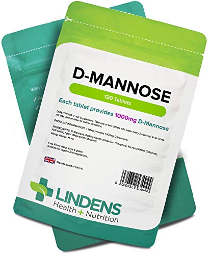 Lindens D-Manosa 1000 mg en comprimidos | 120 Paquete | Cada comprimido proporciona 1000 mg de D-Manosa, una molécula de azúcar simple que llevan frutas, como los arándanos rojos, de forma natural