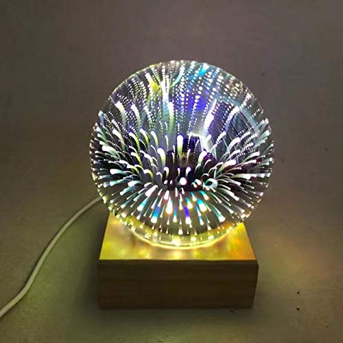 Luz de noche de fuegos artificiales 3D USB Power, lámpara de cristal Lámpara decorativa de bola de cristal mágica, luz de mesa de esfera colorida