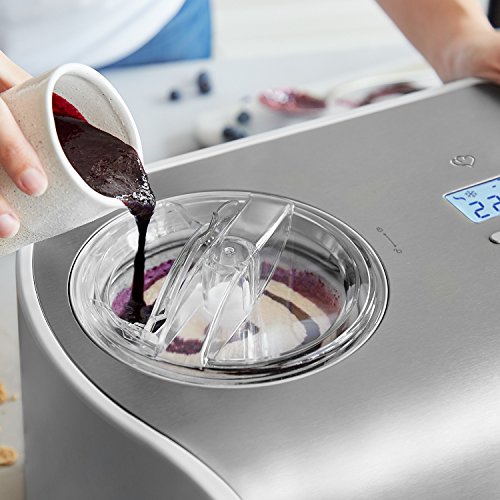 Máquina de Hacer Helados con Compresor de 1,2 litros ELLI, Recetas incluidas, Heladera de acero para yogur, Sorbete y Helado, 135 W, display LCD, temporizador, refrigeración