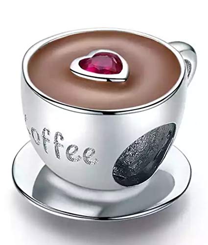 Marni's - Charm Taza de Cafe con Corazon - Regalos Originales para Mujer - Abalorios para Hacer Pulseras - Colgantes Mujer Plata de Ley - Regalos para tu Novia Originales, compatibles con Pandora