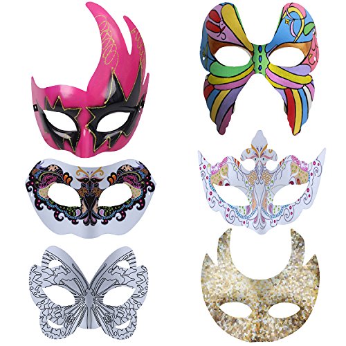 Máscara Blanca, Outgeek 6PCS Máscara Blanca Para Pintar De Disfraces Decoración De Bricolaje Carnaval De Veneciano Traje De Halloween Cosplay Para Niños Mujeres Hombres