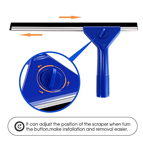 MASTERTOP 2 en 1 Rasquetas Limpiador Limpiacristales para Ducha Baño Escobilla de Goma Rasqueta de Microfibra con 130 cm Mango Largo 1Cabezal de Microfibra Adicional Ventana Vidrio