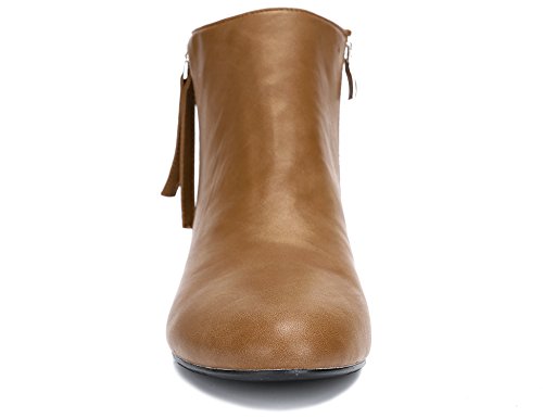 MaxMuxun Rejilla Zip Up Camel PU Zapatos de Mujer de Cuero Delgado Ligero Suela Botines Planos tamaño 6 UK