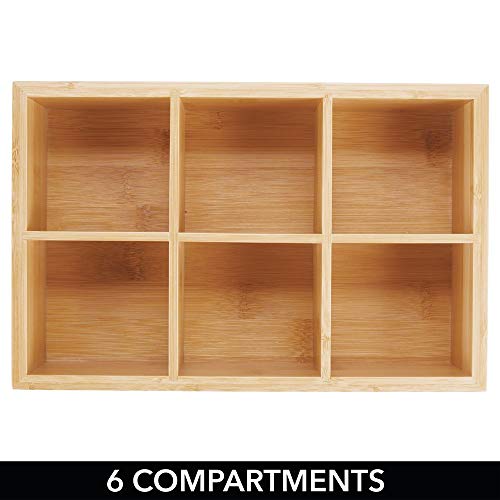 mDesign Caja de almacenaje de madera – Caja de madera con 6 apartados para bolsitas de té, azúcar, sal, pimienta y café – Práctico organizador de té en madera de bambú – color bambú