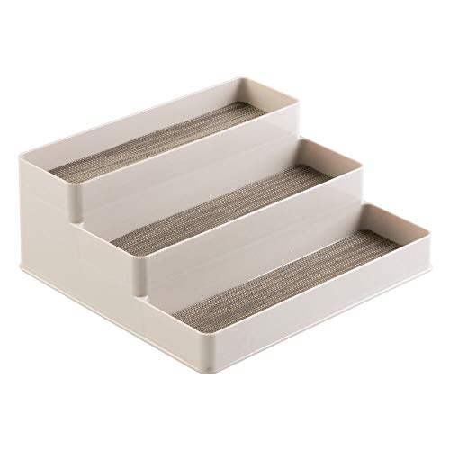 mDesign Especiero para cocina - Práctico mueble para especias - Estantería para condimentos - Para gabinete o mesa - En tres niveles - Color: champaña - Paquete de 2