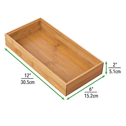 mDesign Juego de 4 cajas organizadoras para la cocina – Caja rectangular de bambú extragrande – Organizador de madera apilable para guardar cubiertos y utensilios de cocina – color natural