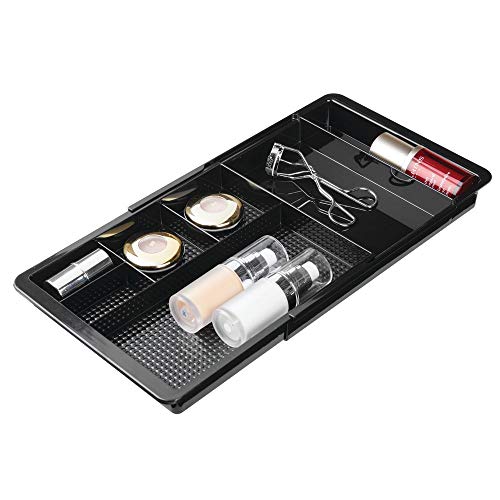 mDesign Organizador de maquillaje extensible – Bandeja con compartimentos adaptable para los cajones – Caja organizadora, adecuada para guardar maquillaje, joyas y otros accesorios – negro