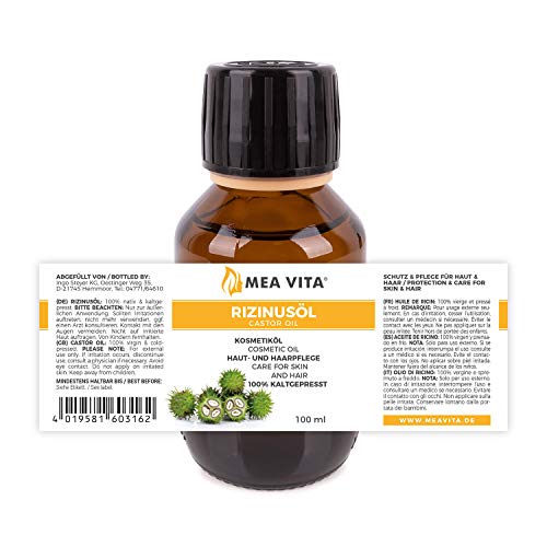 MeaVita - Aceite de ricino puro, natural, vegano, sin hexano, no OGM, 100 ml