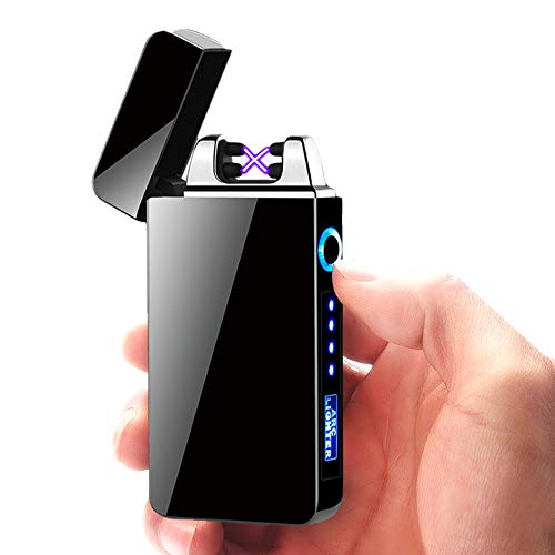 Mechero Eléctrico, KIPIDA Pantalla Táctil Mechero Doble Arco, USB Plasma Mechero con Indicador Batería, sin Llama Prueba de Viento Recargable Encendedor para Cocina, Velas,Cigarrillos, Regalo Hombre