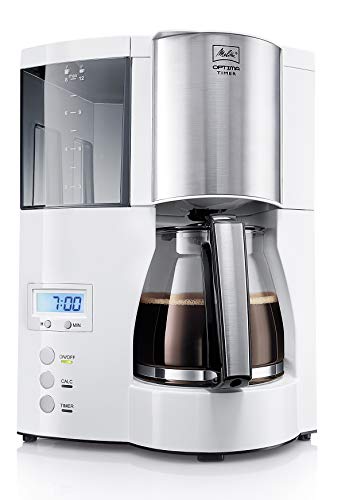 Melitta Cafetera de filtro con jarra de vidrio, Función temporizador y conservación de temperatura, Optima Timer, Blanco, 1008-01