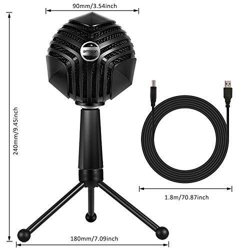 Micrófono de Condensador USB, ammoon Micrófono de PC con Cable MIC con Sobremesa Mini Trípode Soporte para PC Ordenador Portátil