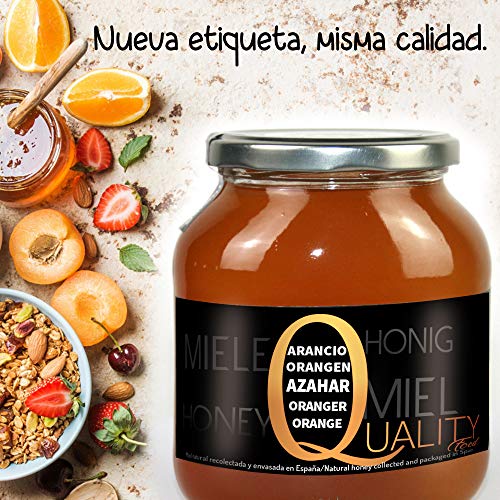 Miel pura de abeja 100%. Miel cruda de Azahar. 1 Kg. Producida en España. Sin pasteurizar ni calentar. Artesana de alta calidad. Tarro de cristal. Gran variedad de exquisitos sabores.