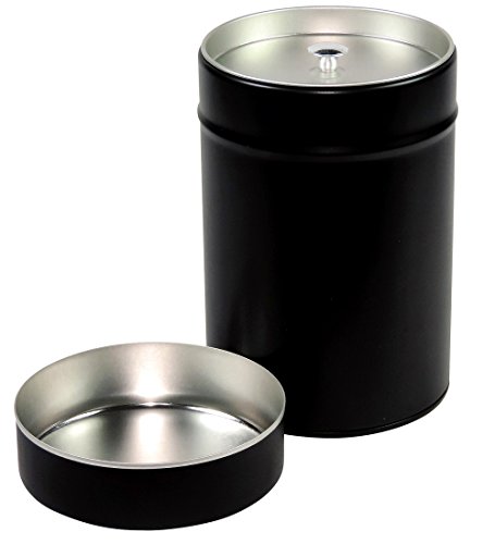 mikken 42168 2 Tarros de Especias con Tapa Interior de Aroma Adicional, Lata de té, Tarro Diámetro 8,3 cm, Incluye 2 Etiquetas para rotular, Metal, Negro, 8.3 x 8.3 x 12.6 cm