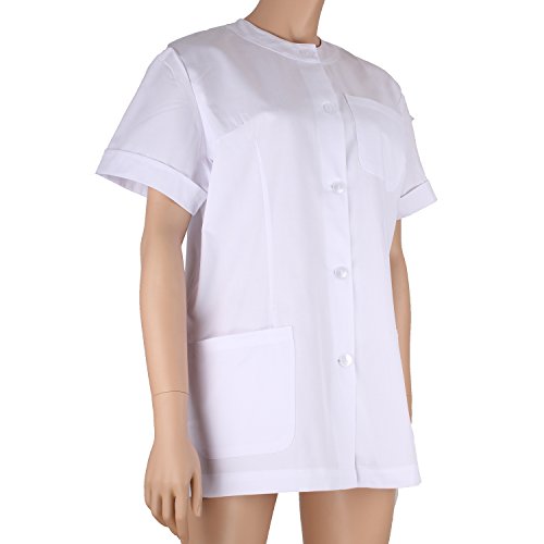 MISEMIYA - Casaca SEÑORA con BOTÓN Cuello Redondo Uniforme Laboral CLINICA Hospital Limpieza Veterinaria SANIDAD HOSTELERÍA- Ref.831 - L, Blanco