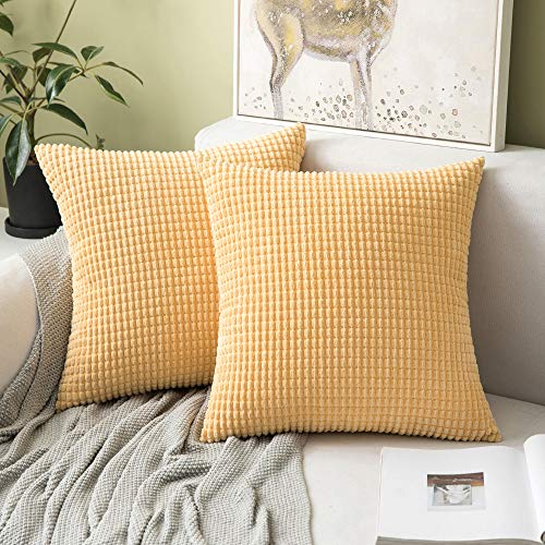 MIULEE Funda de Cojín Fundas de Almohada Suave Decorativa Cuadrado Pana Granulado Poliéster para Hogar Sofá Silla Cama Sala de Estar Dormitorio45x45cm 2 Piezas Amarillo Brillante