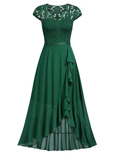 Miusol Encaje Gasa Alto Bajo Noche Vestido Largo para Mujer Verde X-Large