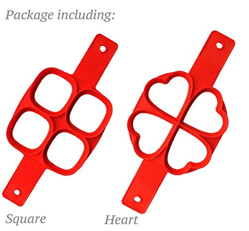 Molde para cocinar panqueques con tapa giratoria, paquete de 2 antiadherente Fabricante de moldes para panqueques de silicona Desayuno Pancake (Corazón y cuadrado)