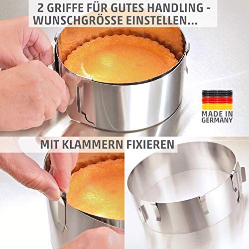 Molde para tartas - Deliciosas tartas de crema y frutas en un abrir y cerrar de ojos - Molde redondo de acero inoxidable - Ajuste y fijación mediante pinzas - Altura: 7,5 cm - Made in Germany