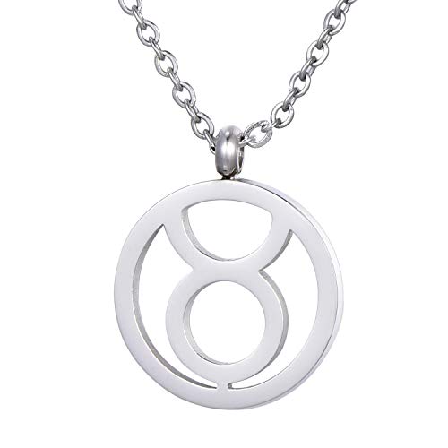 Morella Collar Acero Inoxidable Plata con Colgante Signo del Zodiaco Tauro en Bolsa de Terciopelo