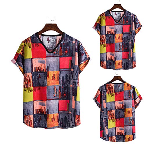 Mr.BaoLong&Miss.GO Camiseta Estampada para Hombre Camiseta De Manga Corta con Cuello En Forma De Corazón Característico De Lino De Estilo Masculino Camiseta Personalizada para Hombre